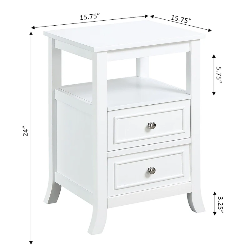 Convenience Concepts Melbourne 2 Drawer End Table with Shelf