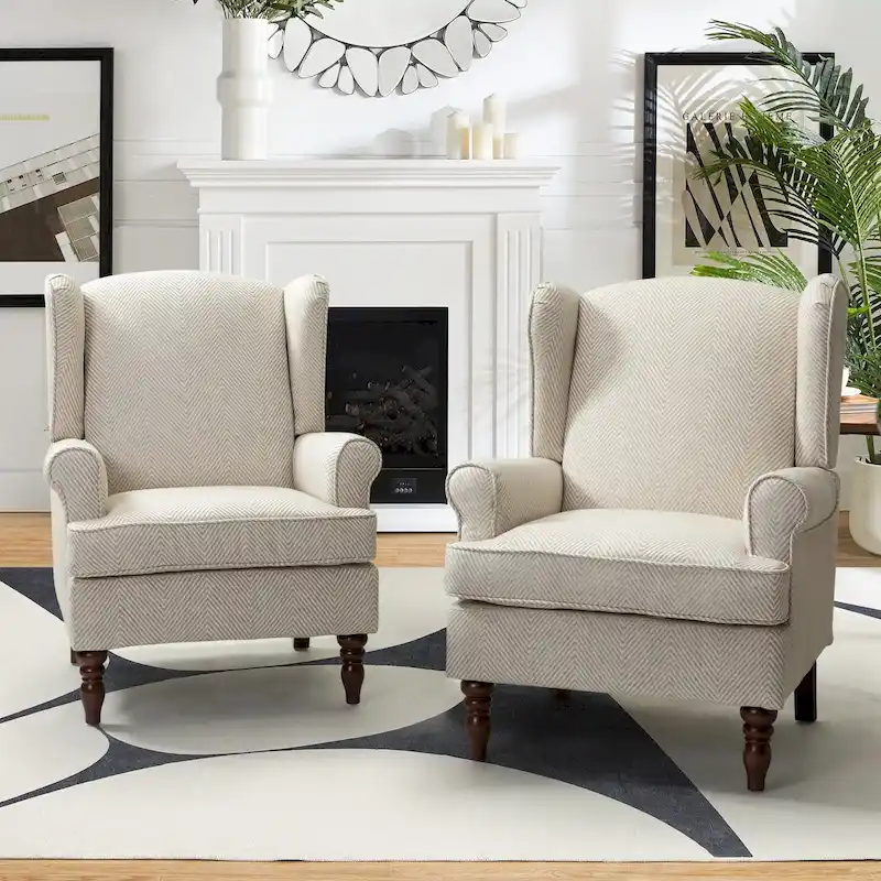 Traditional Fabric Accent Armchair with Turned Legs Set of 2