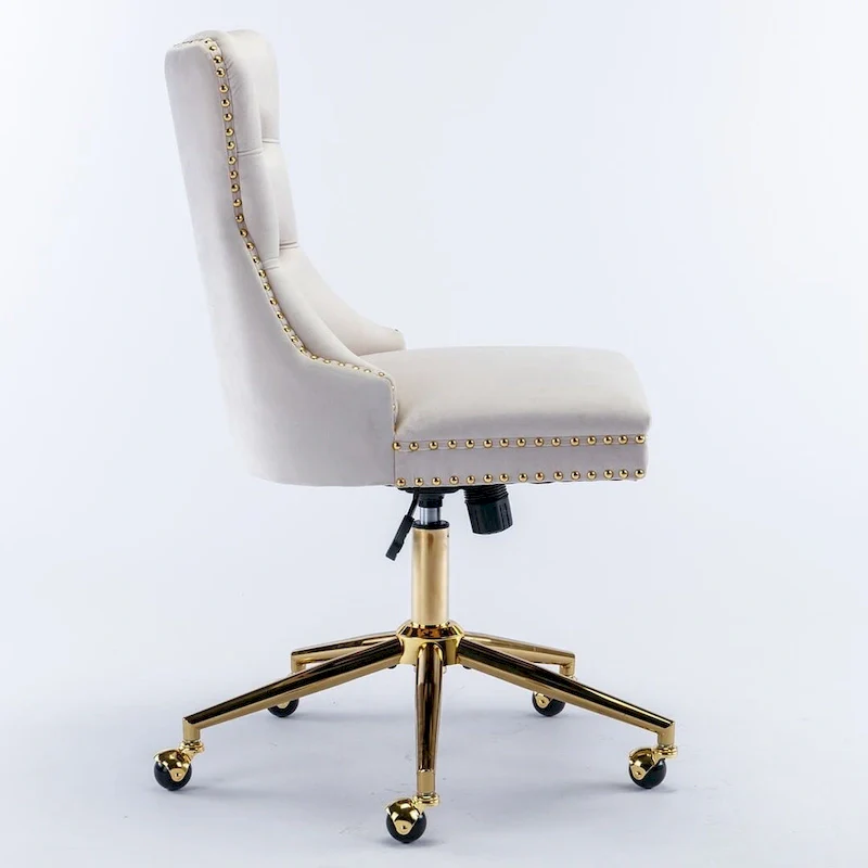 Beige / Black / Pink / Grey Velvet Tufted Button Swivel Office Chair with Gold Metal Base & Adjustable Height – 1-Person