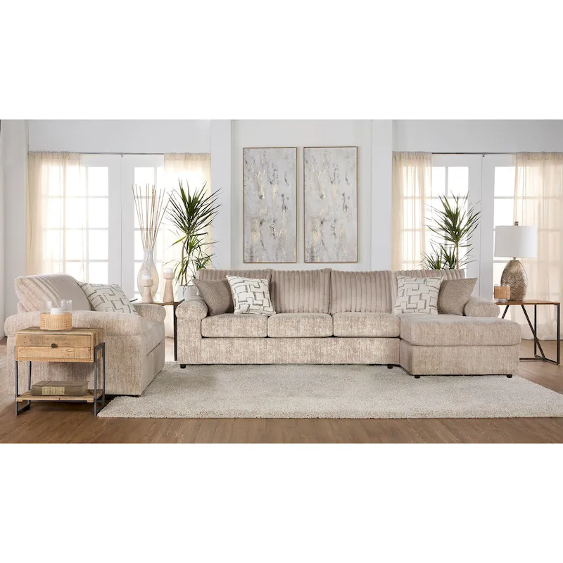 Roundhill Furniture Nason Wide Wale Corduroy Sectional Sofa Chaise with Armchair