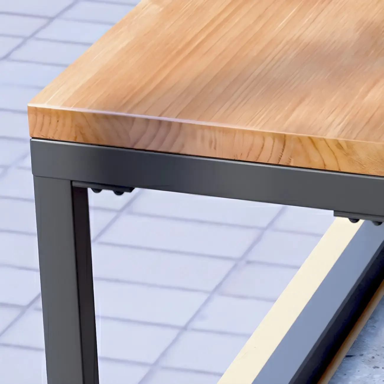 Modern Brown Wooden Iron Trestle Base Bar Table