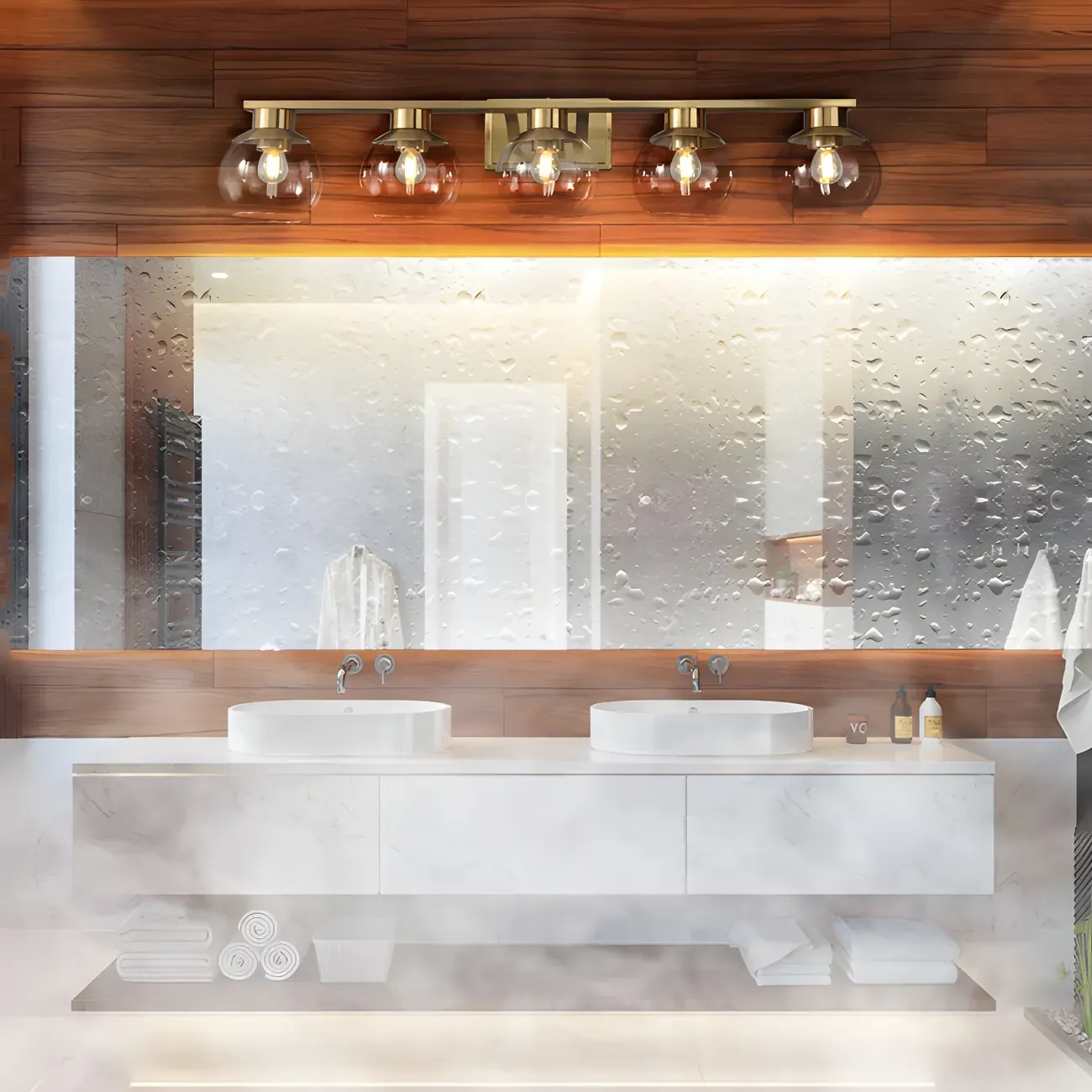 Modern Gold Clear Glass Dome Bathroom Vanity Light