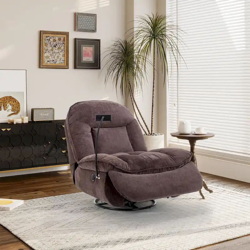 Clihome Adjustable Swivel Chenille Recliner with Phone Holder