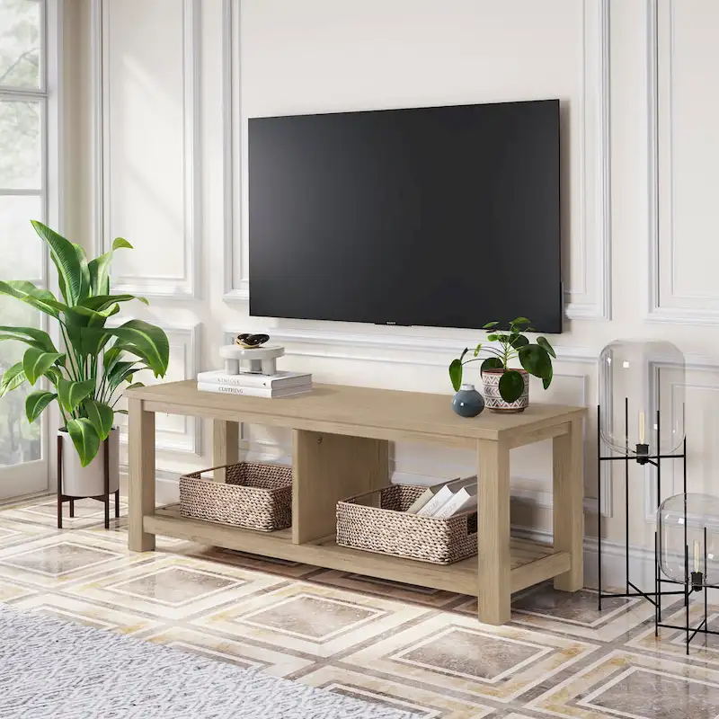 Brown / Drifted Sand / Alto Black Solid Acacia Wood TV Bench, Single