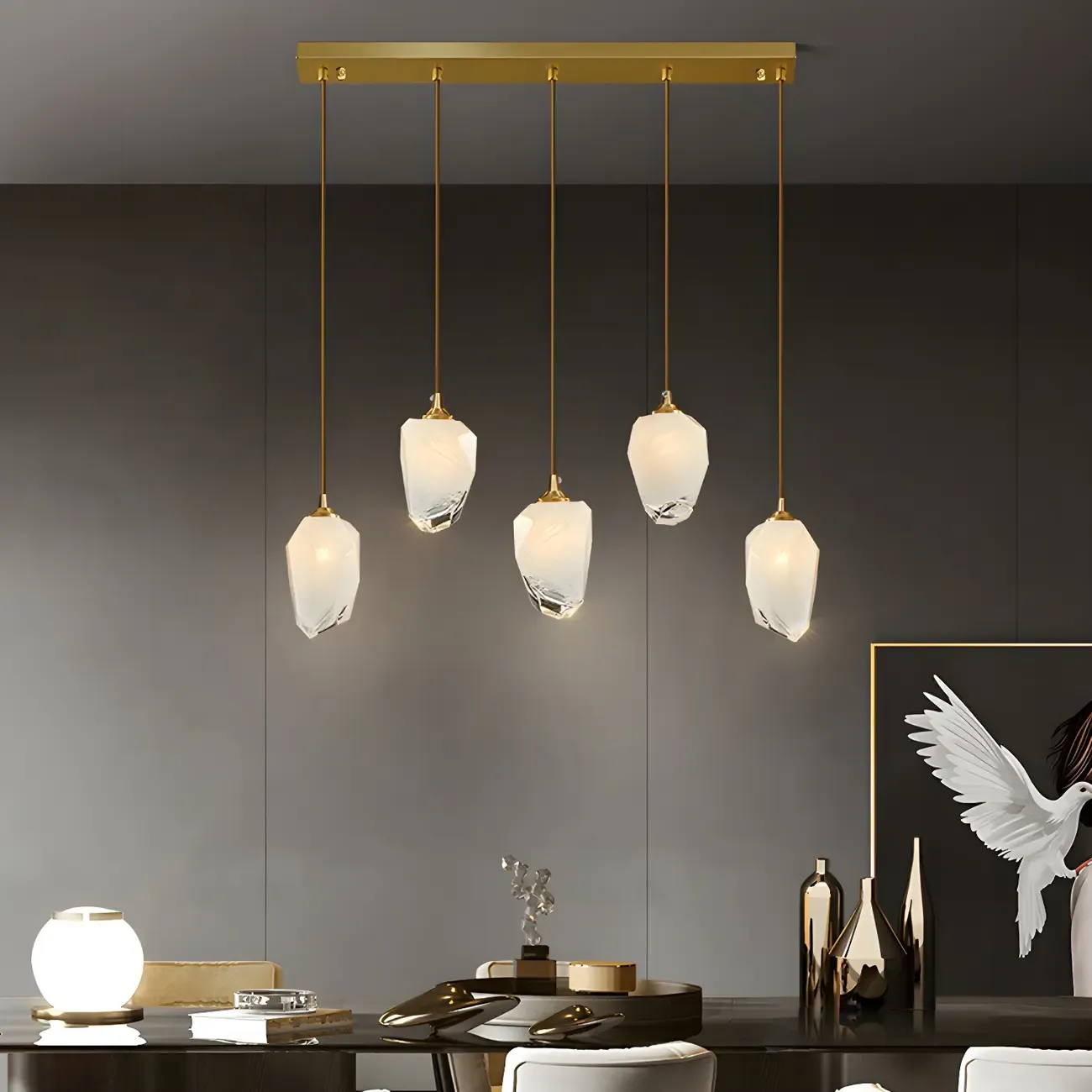 Modern Gold Irregular Glass Island Pendant Light for Kitchen