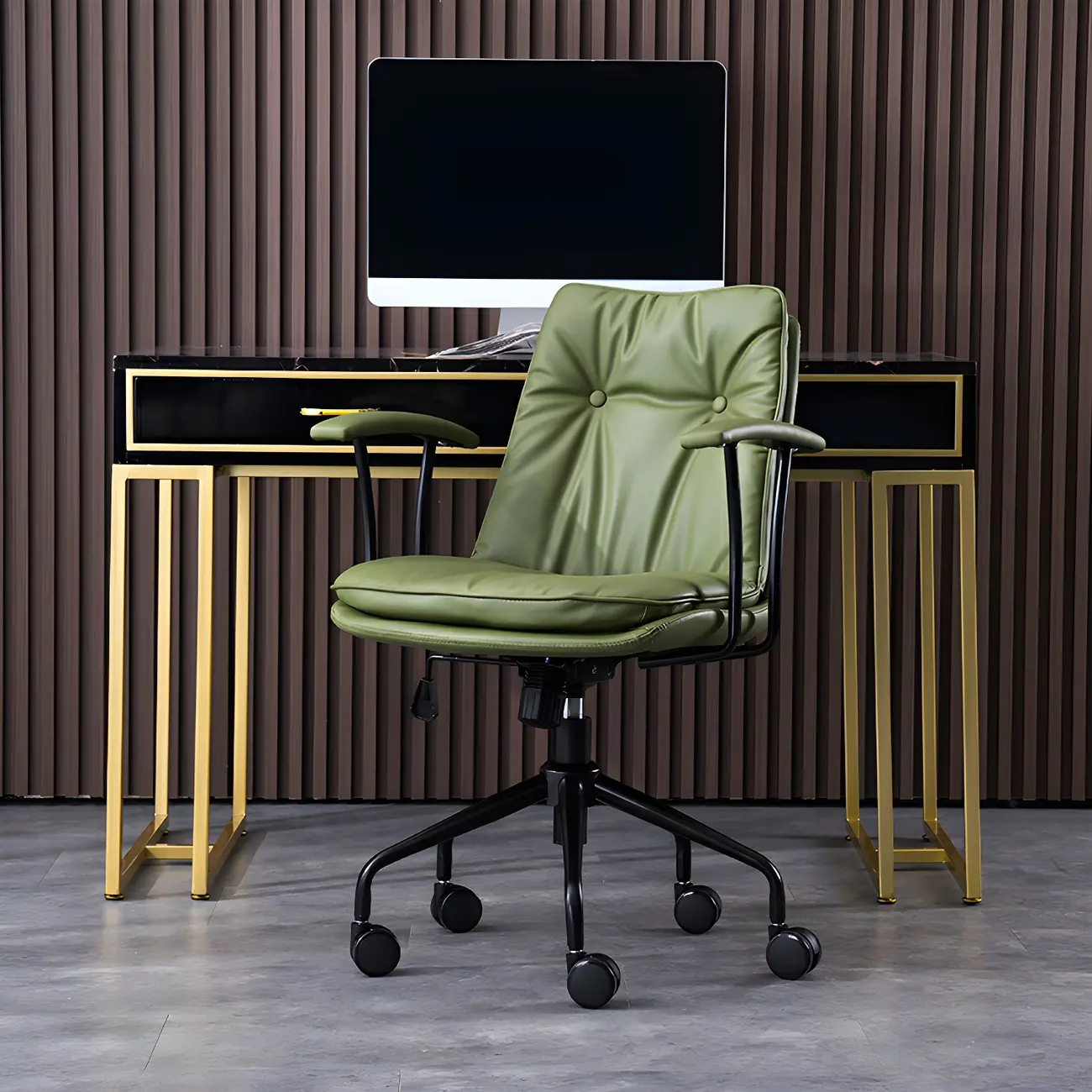 Modern Green Leather Swivel Tilt Office Chair
