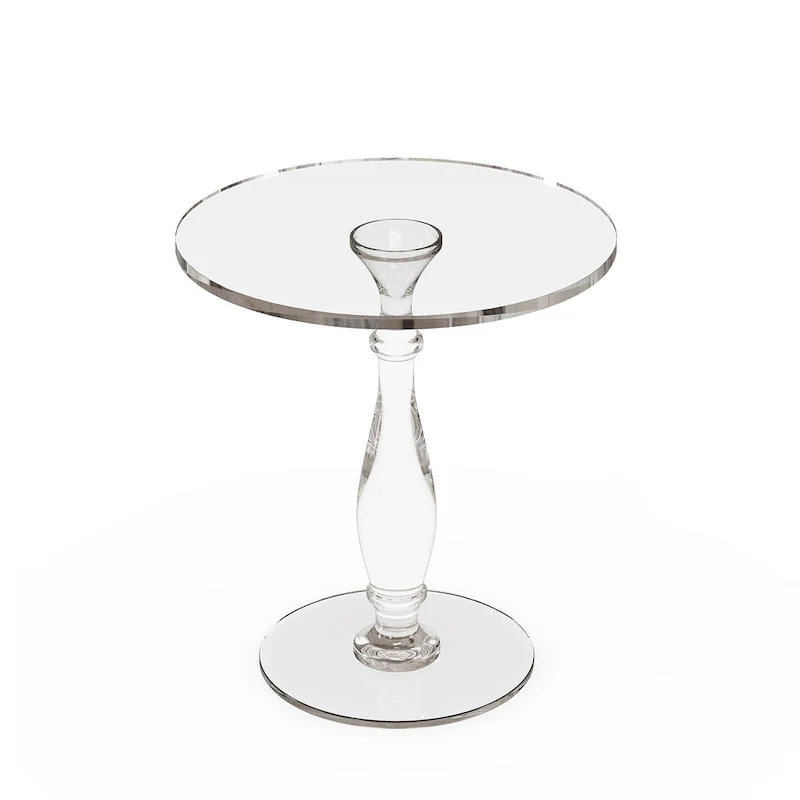 Clear Acrylic Round End Table Solid Post Side Table Nightstand - 18 Dia. x 19 H