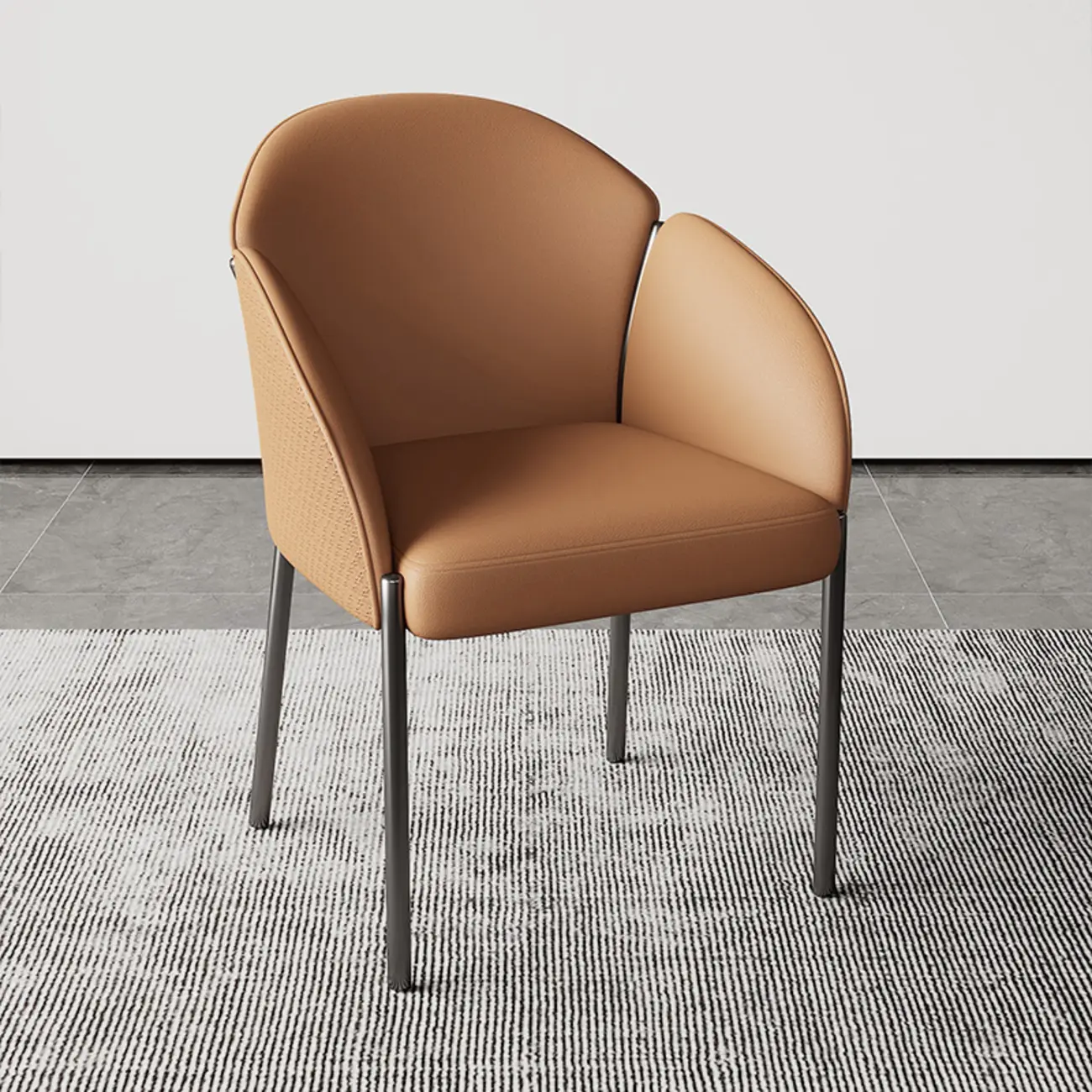 Art Deco Low Back Leather Dining Chair with Arms