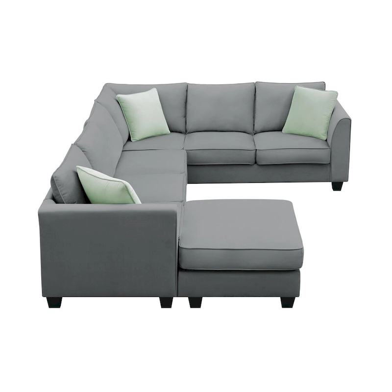112-inch L-shaped 7-seat Modular Sectional Sofa with Ottoman and Three Pillows - 112W x 87D x 33H