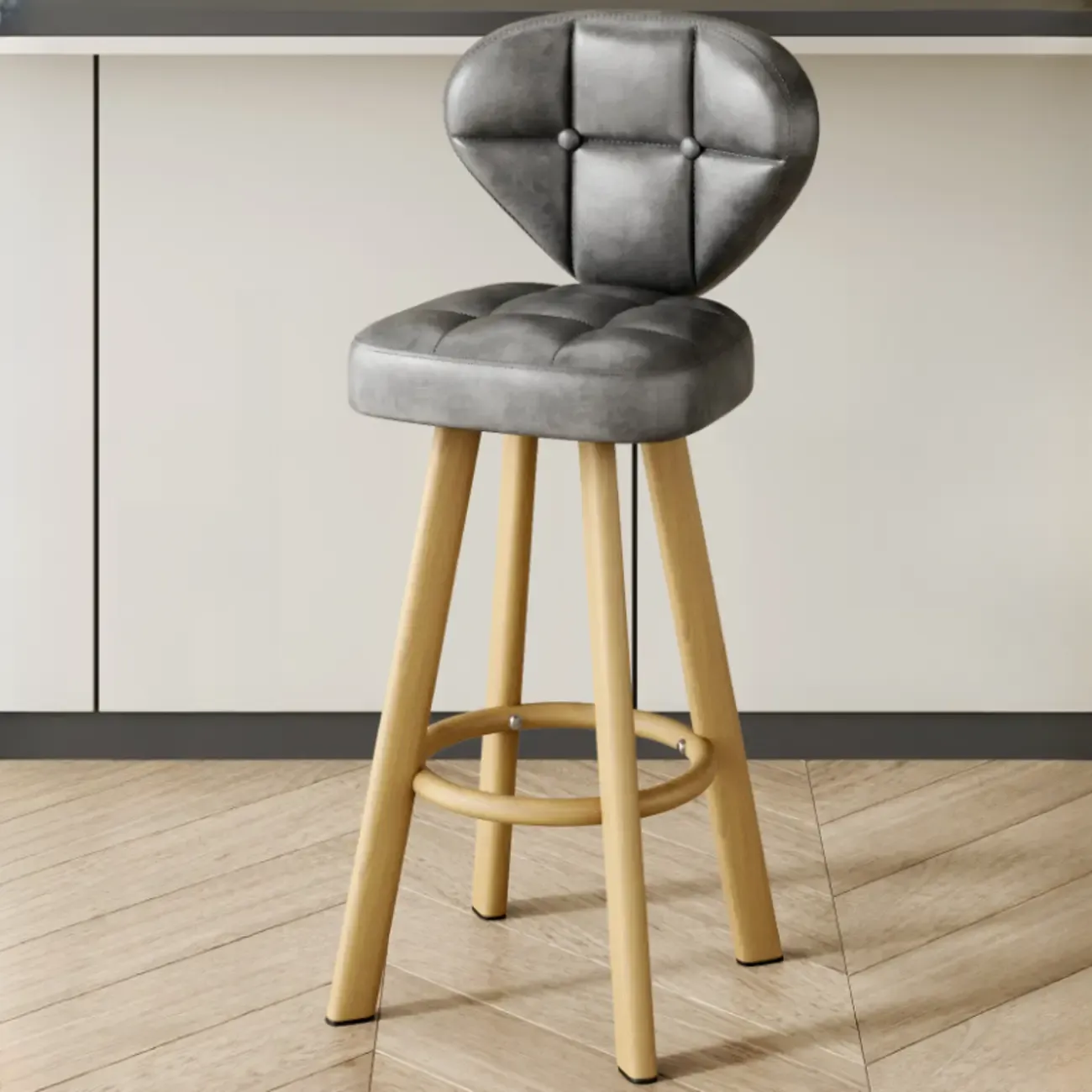 Modern Tufted Counter Height Bar Stools with Metal Footrest