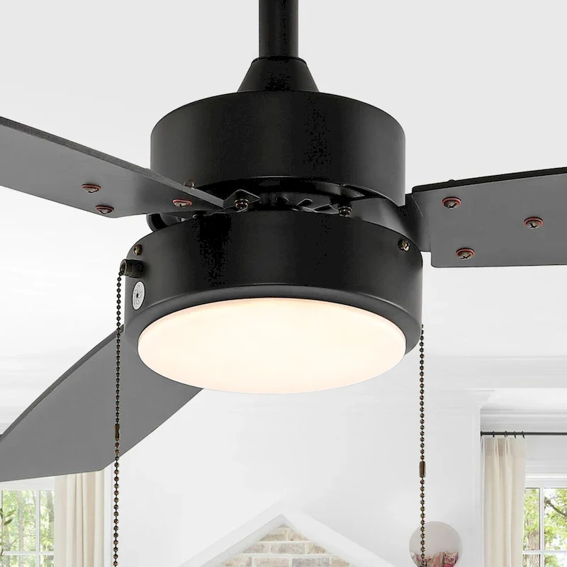 Chloe 42  1-Light Modern 3-Speed Iron Height Adjustable Integrated LED Ceiling Fan with Pull Chains, Black, by JONATHAN Y