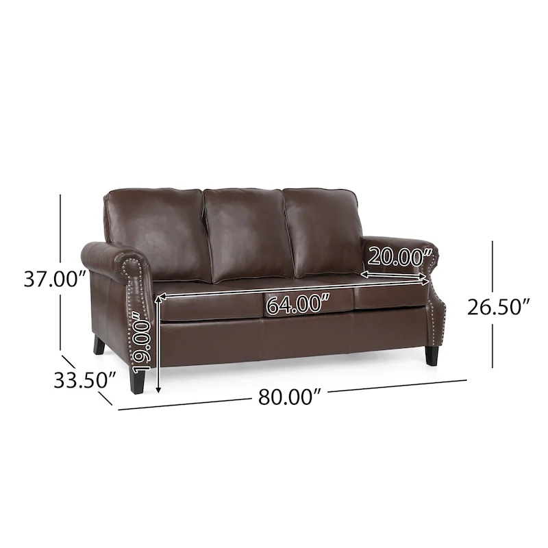 Dowd Faux Leather 3 Seater Sofa with Nailhead Trim by Christopher Knight Home