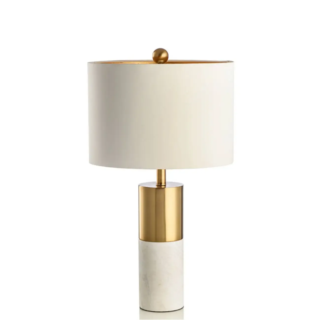 Modern Cylinder Stone Table Lamp with Fabric Shade