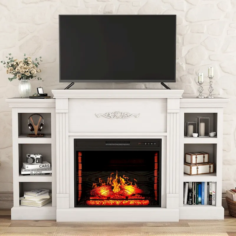 70 Wood Classical Fireplace TV Stand with 28 Electric Fireplace
