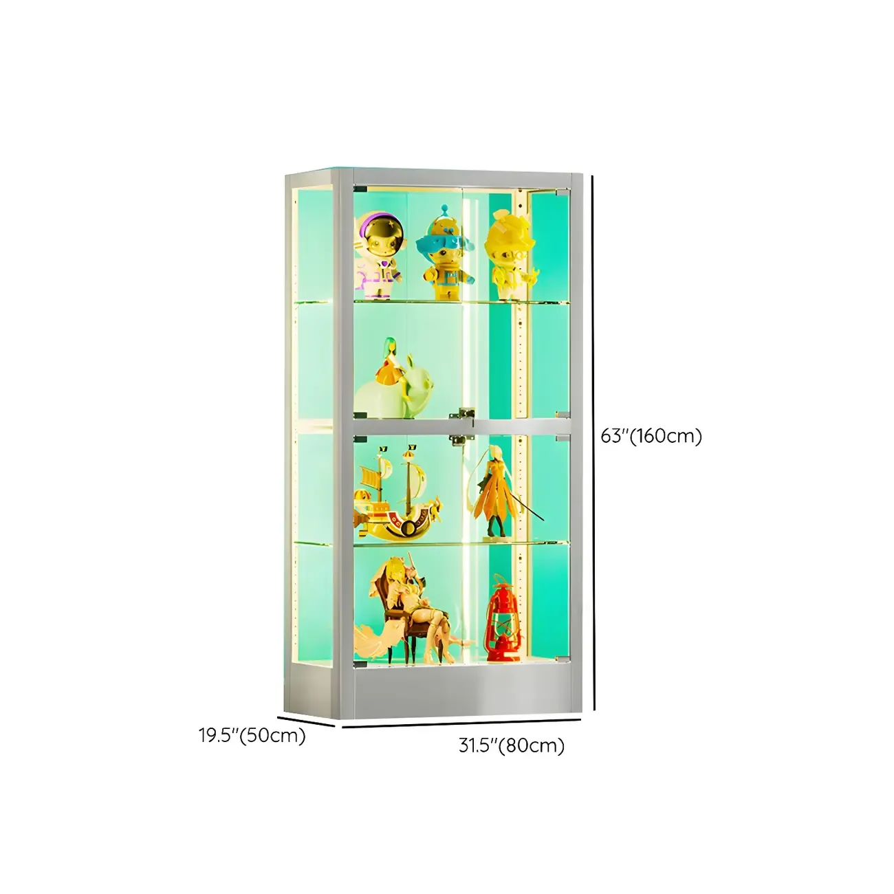 Adjustable Shelves White Glass Locking Curio Cabinet