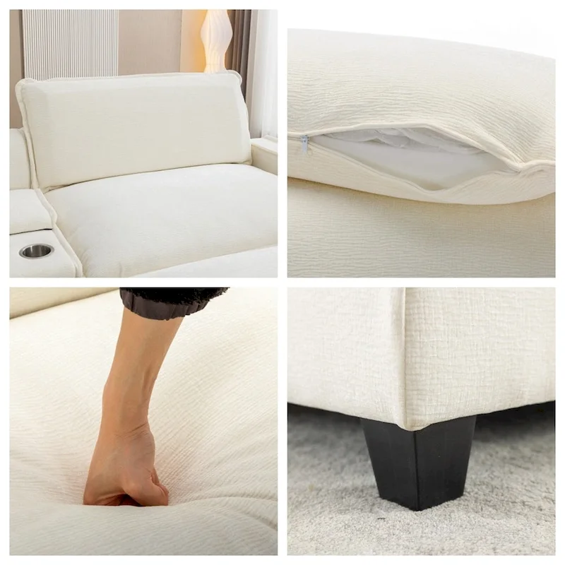 112.6  Chenille Upholstered Sectional Sofa with 2 Removable Ottoman