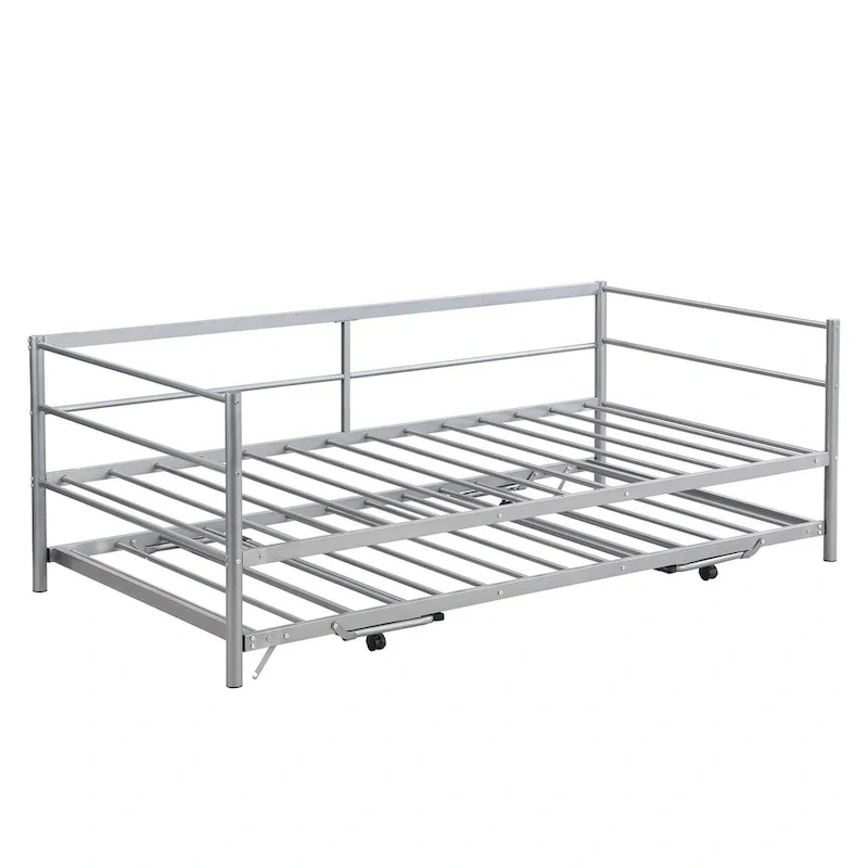 Metal Daybed with Adjustable Trundle, Pop Up Trundle