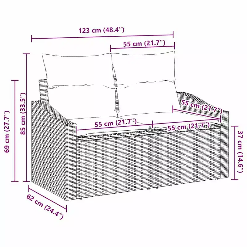 vidaXL Garden Sofa Gray 123 x 62 x 69cm poly rattan