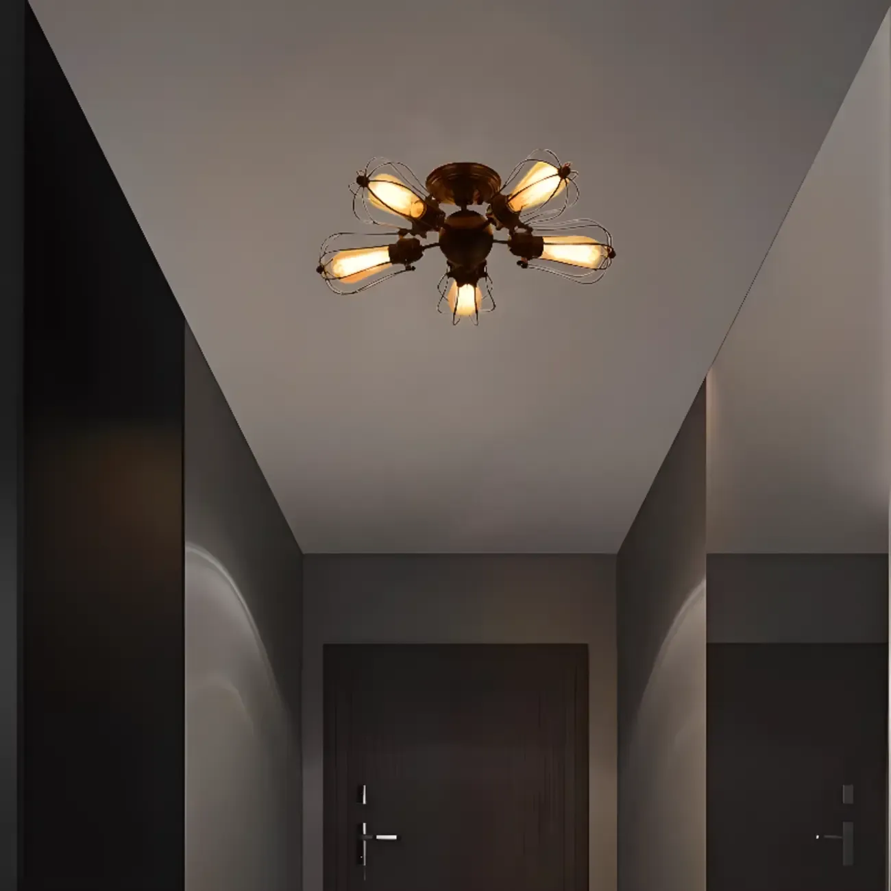 Industrial Black Metal Star Shape Semi Flush Ceiling Light