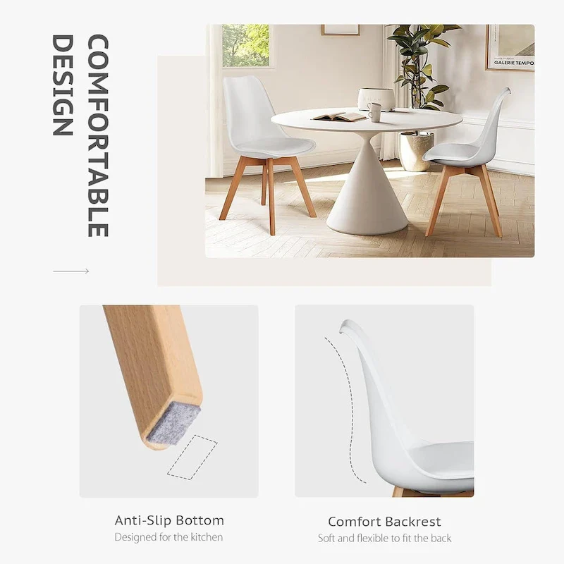 Black PU Leather Dining Chairs with Beech Wood Legs - Set of 4