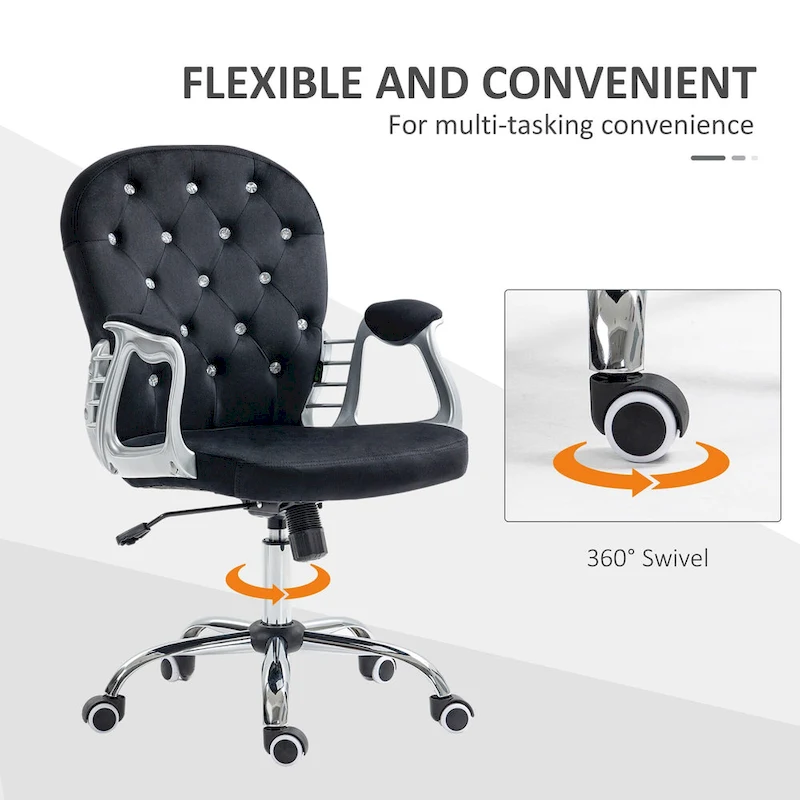 Vinsetto Vanity Middle Back Office Chair Tufted Backrest Swivel Rolling Wheels Task Chair with Height Adjustable Armrests