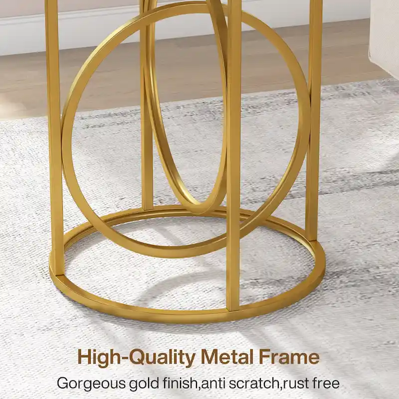 White Marble Round End Table with Gold O-Shaped Base - 20 inch
