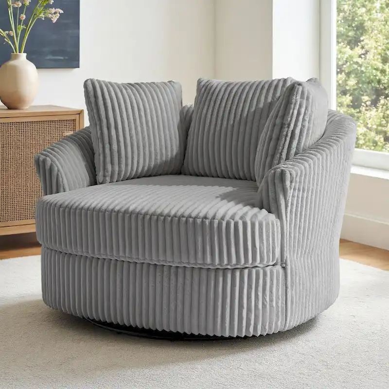 DREAMSIDEA Recessed Arm Slipcovered Swivel Barrel Chair