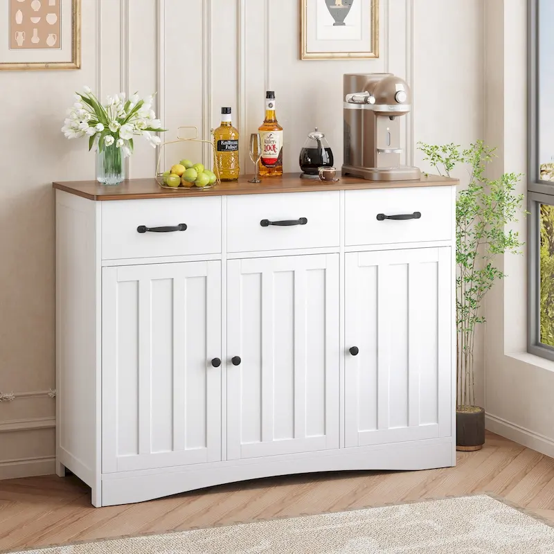 42.5  Farmhouse Buffets Sideboard, Modern Wood Kitchen Storage Cabinet with Adjustable Shelf