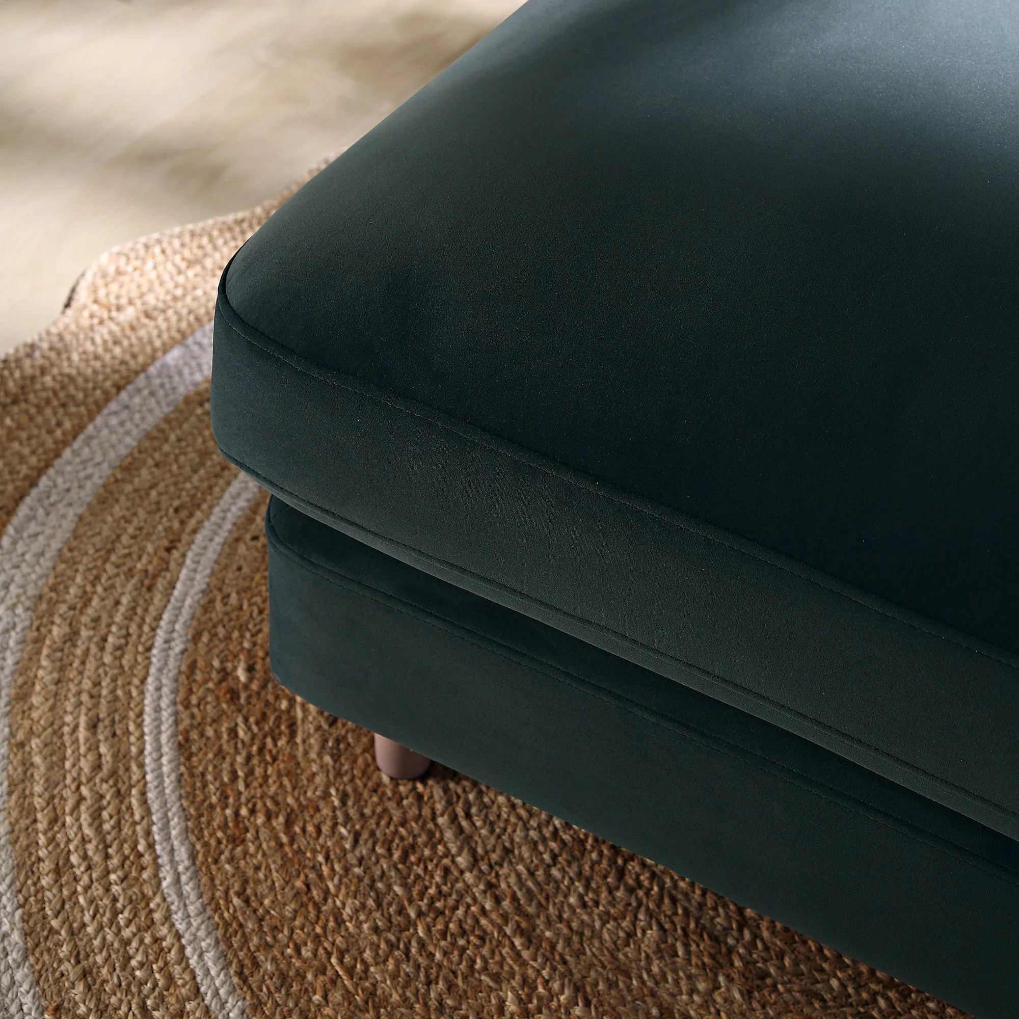 Aegean Blue Velvet Sofa, Footstool