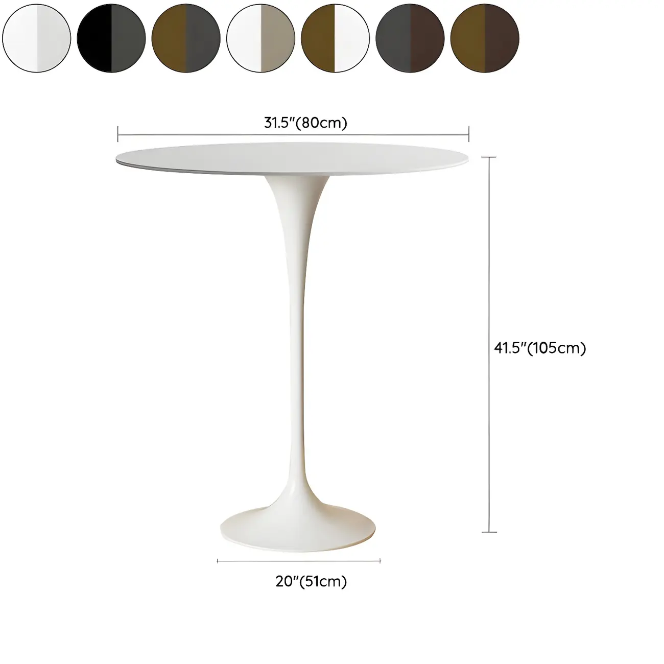 Round Glam Brown Gold Metal Tulip Base Bar Tables