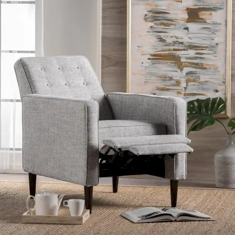 Mid-Century Modern Button-Tufted Fabric Recliner