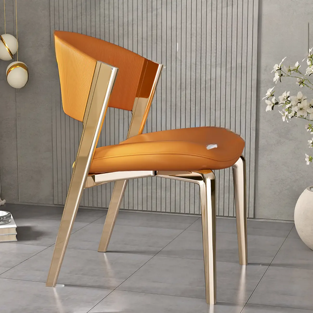 Glam Modern Low Back Faux Leather Dining Chair