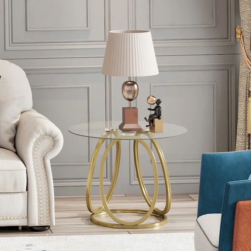 Glass Side Table with Metal Frame