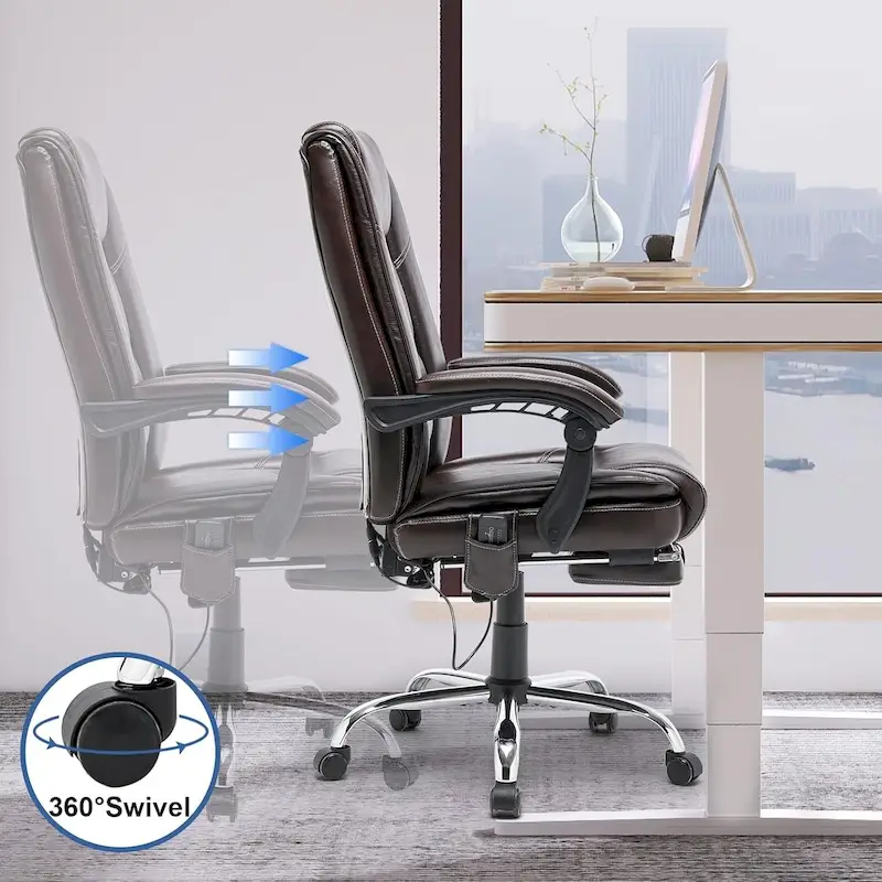 Ergonomic Heated Executive Office Chair with 2/4/6-Point Massage, Retractable Footrest, and PU Leather