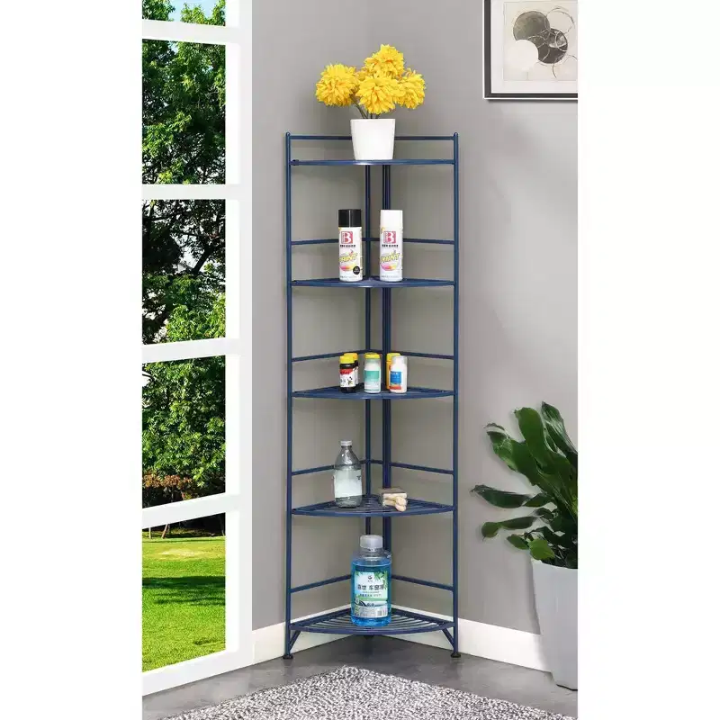 Breighton Home 57.5" Flexi Space 5 Tier Folding Metal Corner Shelf Cobalt Blue