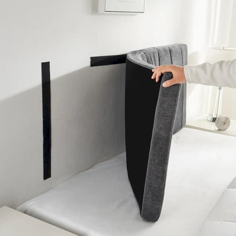 Grey/Beige Wall-Mounted Channel Stitch Upholstered Headboard, Queen/King