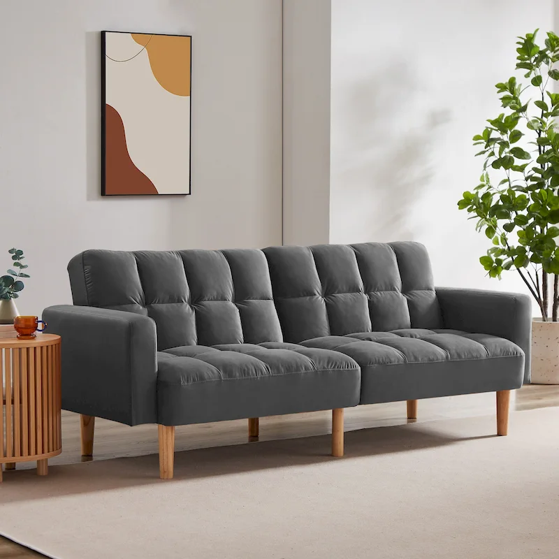 79.52W Modern Velvet Convertible Sofa