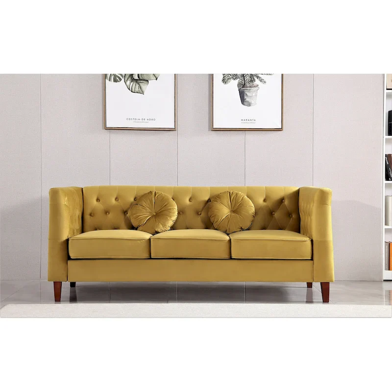 US PRIDE FURNITURE Velvet Classic Chesterfield Sofa with Wood legs