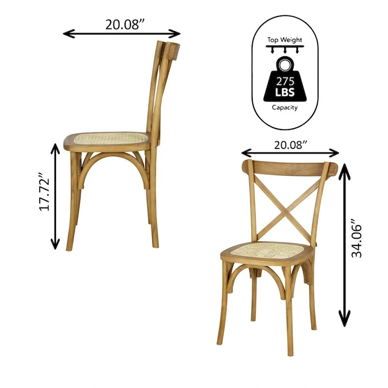 Colmar Classic Traditional X-Back Wood Rattan Dining Chair, Natural (Set of 2) by JONATHAN Y