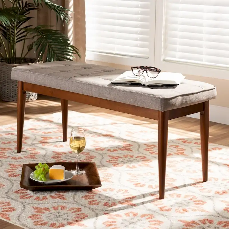 Mid-Century Modern Fabric Upholstered Dining Bench