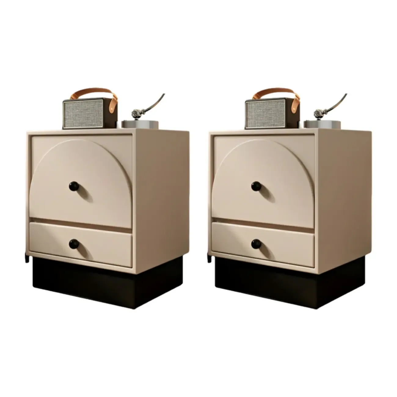 2 Drawers Modern Wood Off-White Nightstand