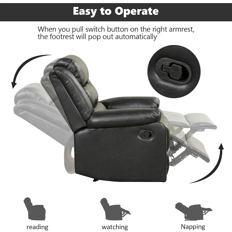 Breathable PU Leather Manual Recliner Chair with Overstuffed Arm and Back