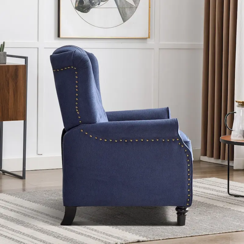 Push Back Recliner with Tufted Back and Wooden Legs
