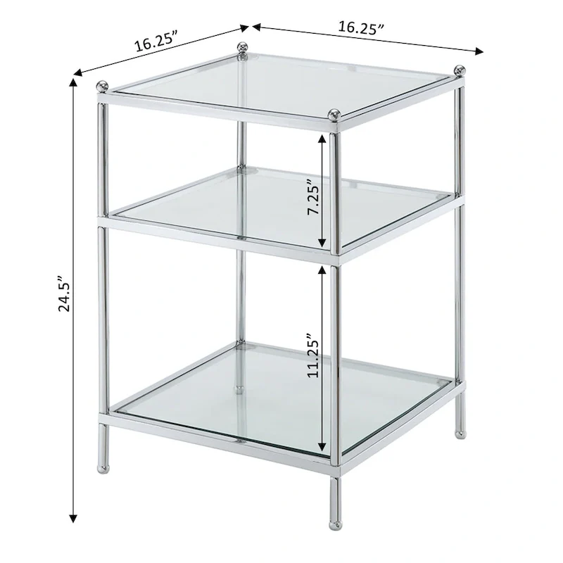 3-Tier Glass End Table - Chrome/Glass, Contemporary Design, Single User