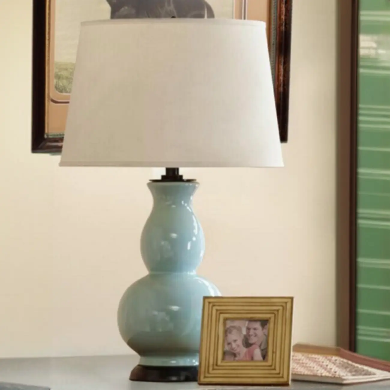 Elegant White Ceramic LED Table Lamp with Fabric Shade