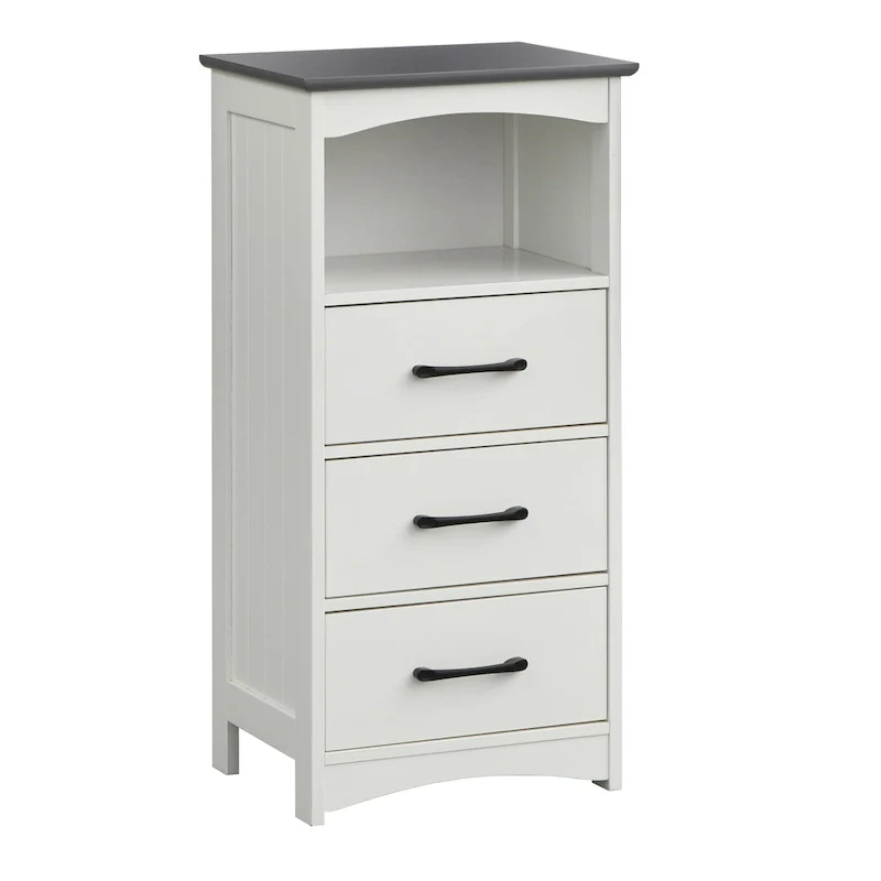 White/Charcoal Grey 3-Drawer Bathroom Cabinet with Open Shelf