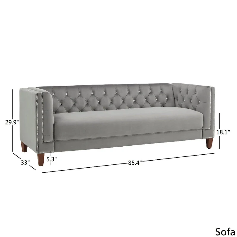 Layla Jewel-tuft Grey Velvet Seating with Nailhead by iNSPIRE Q Bold