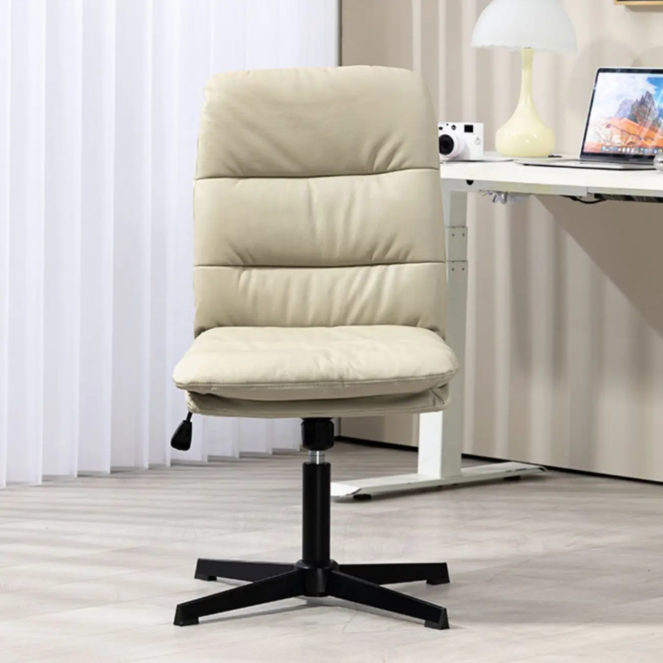 White Leather Tilt Lock Swivel Office Chairs