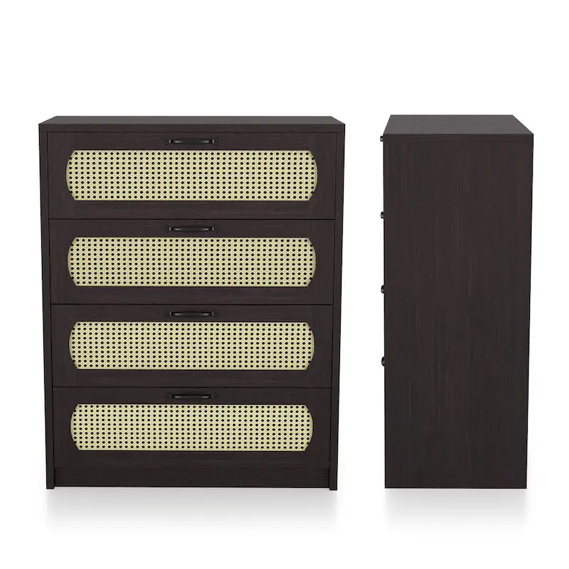 DH BASIC Tropical Espresso Faux Rattan Webbed 4-Drawer Mini Chest by Denhour