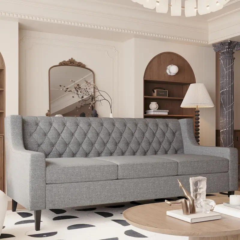 78.75  Polyester 3-Seater Sofa with Tufted Back and Cushions